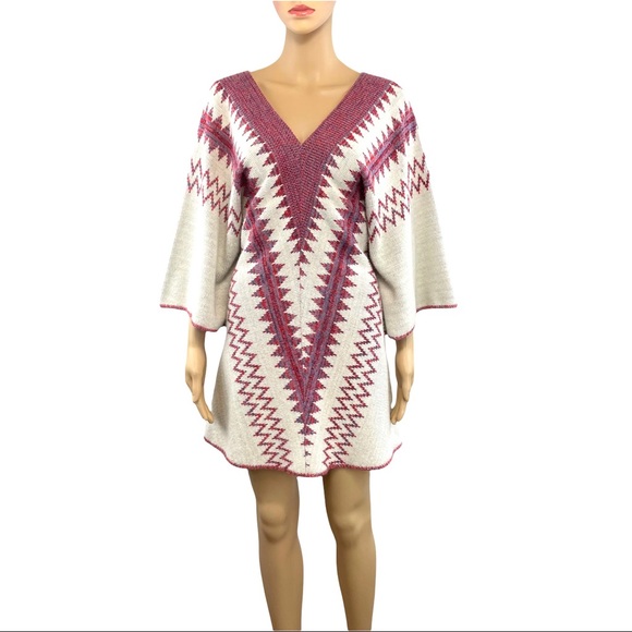 Vntg LeRoy Western Knit Dress Knitwear Cream & Woven Reds Soft EUC - Picture 2 of 12